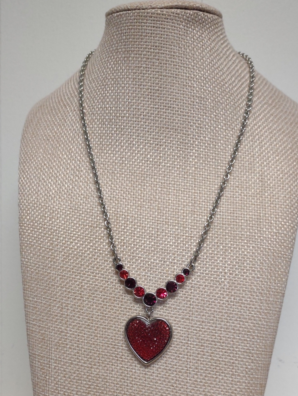 Liz Clairborn Red Heart Pendant Necklace with Red Gem Accents